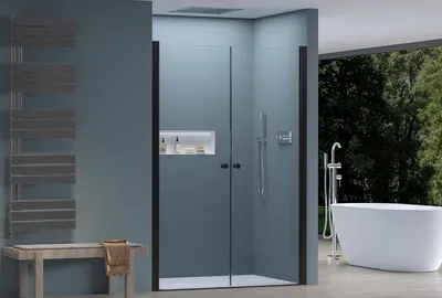 Produktbild von Nischendusche mit Doppelpendeltüren NT218 - 6 mm - Nano Echtglas - Profilfarbe & Breite wählbar, Breite:880 mm, Profilfarbe:Chrom