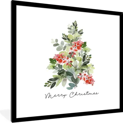 Produktbild von MuchoWow® Gerahmtes Poster Weihnachten - Aquarell - Weihnachtsbaum 40x40 cm - Poster mit Schwarzem Bilderrahmen Wandposter Rahmen Foto Bilder - Mit Rahmen - Wanddekoration Schlafzimmer