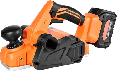 Image de Rabot à main sans fil, largeur de coupe de 82 mm, raboteuse électrique à main de 15 000 tr/min avec batterie au lithium 18 V 4 Ah, moteur sans balais, profondeur de coupe réglable, sac de collecte de poussière, pour le travail du bois