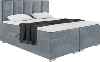 Produktbild von MEBLINI Boxspringbett mit Bettkasten - Gepolstert Doppelbett mit Matratze und Topper - Polsterbett mit Stauraum - Bett mit Kopfteil - Stauraumbett - Antonio Silver - 200x220 - H3/Grau Samt