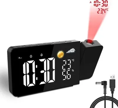 Productafbeelding van Uzoli EM3211A Projectiewekker met LED-display, 8-uurs weersvoorspelling, temperatuur en vochtigheid, 2 alarmen, snooze