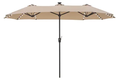 Image de Grand parasol rectangulaire (380 x 200 cm) pour le jardin et la terrasse, avec éclairage LED, manivelle, protection UV, résistant au vent, beige
