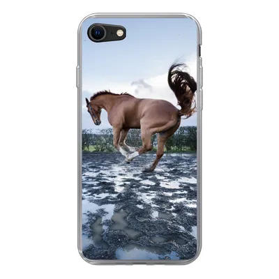 Produktbild von MuchoWow® Handyhülle Schutzhülle Hülle für iPhone SE 2020 Ein bockendes Pferd in den Pfützen Silikon Softcase Handy Hülle - Kartenbesitzer