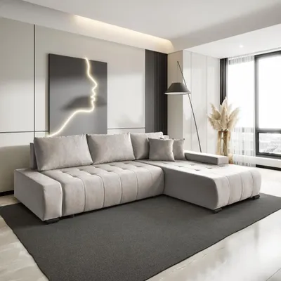 Produktbild von Ecksofa DRACO L mit Schlaffunktion & Bettkasten, Barrel in Beige, Ottomane Rechts