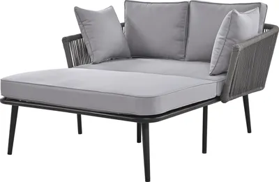 Produktbild von Flieks Gartensofa 2 Personen, Gartenmöbel-Sets Klein, Gartenloungeset Terassenmöbel 2 Sitzer, Balkonmöbel Set Gartenlige Sonnenliege mit Kissen, Grau