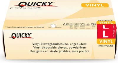 Produktbild von Quicky Vinylhandschuhe - transparent - puderfrei - Gr. M - 1000 Einmalhandschuhe