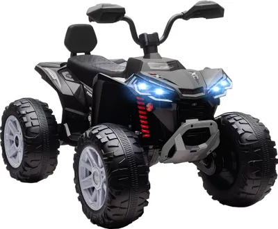 Image de AIYAPLAY Quad électrique enfant 24V, voiture électrique enfants ATV, double moteur, vitesse 4-6,5 km/h, phares, port USB et MP3, 4 roues suspendues, marche avant et arrière, pour 3 à 8 ans, noir