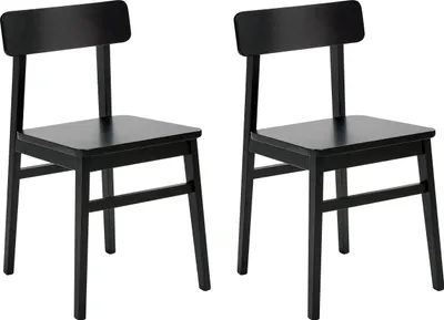 Produktbild von BELIANI Esszimmerstuhl 2er Set Schwarz Gummibaumholz mit Lehne ohne Armlehnen Klassisches Design Holzstuhl