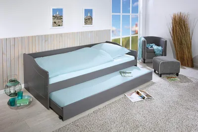 Image de Inter Link Canapé-lit Malte 90x200 incl. lit gigogne pin massif laqué gris
