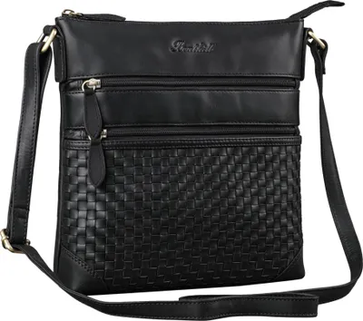Produktbild von Benthill Echt Leder Umhängetasche | Damen Schultertasche aus Rindsleder | Schmale Vintage Damen Handtasche mit geflochtenem Muster