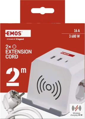 Steckdosenwürfel 2 m / 2 Steckdosen / weiß / 2×USB-A+1×USB-C+Qi / 1,5 mm2