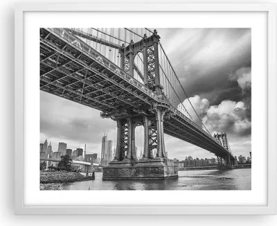 Produktbild von Gerahmtes Poster - Weißer Rahmen - Manhattan Brücke Schwarzweiß - 50x40 cm - Wand Bild - Wanddeko - Wandbilder - Wandposter - Bilderrahmen - Bilder - Kunstdruck - Wandbild - P2WAA50x40-4156