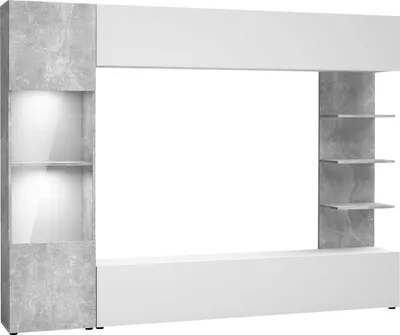 Produktbild von MIRJAN24 Wohnwand Lazando, Stilvoll Wohnzimmer-Set, Schrankwand, Praktisch Mediawand, TV-Schrank (Farbe: Weiß / Beton, mit weißer LED Beleuchtung)