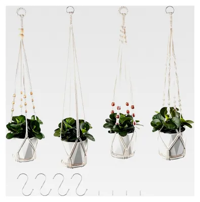 Produktbild von Makramee Blumenampel - 4er Set Hängeampel für Blumentöpfe und Pflanzen, Dekoration für Innen- und Außenbereiche