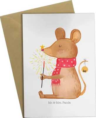 Produktbild von Mr. & Mrs. Panda Grußkarte Maus Weihnachten - Weiß - Geschenk, weihnachtskarten, Mäuschen, einladungskarten, Klappkarte, hochzeitskarten, Weihnachtsgruß, Frohe