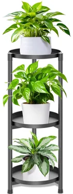Image de Support à plantes en métal, à 3 niveaux, étagère à fleurs, support à plantes avec échelle, support à plusieurs pots pour l'intérieur et l'extérieur, dans les jardins, les coins de pièce, les salons, les balcons, les terrasses et les cours intérieures (F)