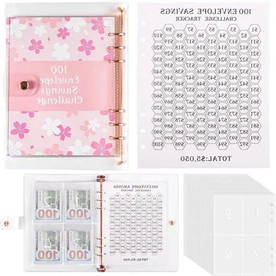 Produktbild von Geldbesparende Uitdagingsmap mit 100 Enveloppen und 25 Blättern - A5 Map für Budgetplanung - Herstellbare PVC Organizer für Geldbesparungen und Uitdagingen