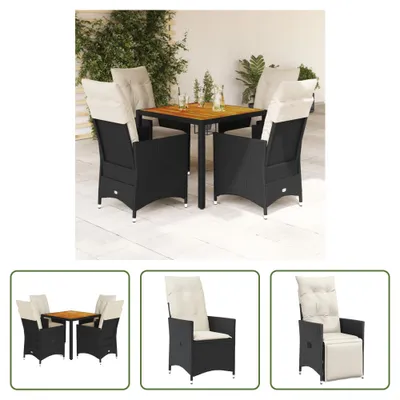 Produktbild von The Living Store 5-tlg. Garten-Essgruppe mit Kissen Schwarz Poly Rattan