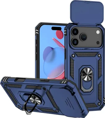 Produktbild von iPhone 17 Pro Hülle - Coverup Armor Ring Ständer Back Cover mit Kamera Schutz - Blau