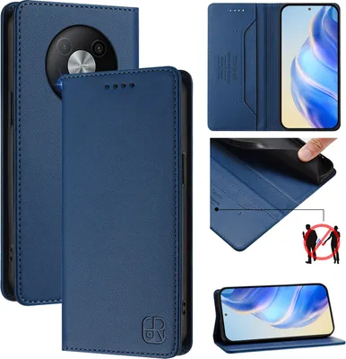 Produktbild von Lederhülle für ZTE Blade A73 5G Hülle Flip Brieftasche Kartenfächern Ständer Schutzhülle Blau