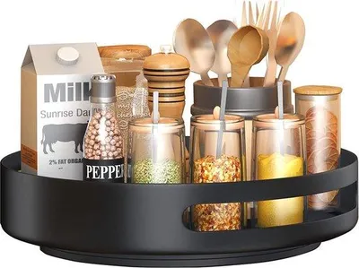 Immagine prodotto di Famanu - Organizzatore girevole per cucina "Lazy Susan", diametro 25 cm, colore nero