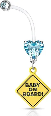 Produktbild von Schwangerschaftspiercing Bio Flex flexibler Kunststoff kürzbar Baby on Board Herz Zirkonia Kristall Bauchnabel-Piercing Autiga® aquamarin