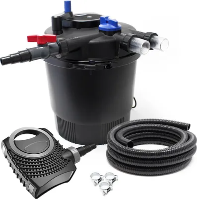 Obrázok produktu pre SunSun kompletná sada: CPF-20000 rybníkový tlakový filter do 10000 l s 11-wattovým UV-C čističom, NEO6000 SuperEco rybníkové čerpadlo 6000l/h 40W, 5m rybníková hadica 38 mm (1 1/2"), hadicové svorky W1 44-47mm
