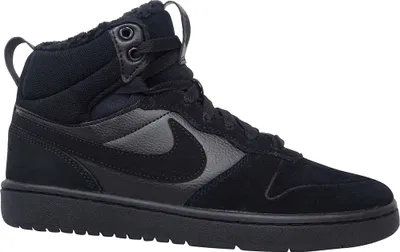A black Nike Court Borough Mid 2 sneaker shown from the side against a white background.