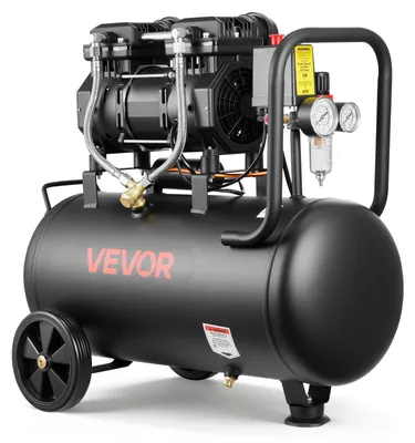 Image de Compresseur d'air VEVOR 1,5 kW, compresseur sans huile avec réservoir d'air de 30 L, compresseur silencieux avec un débit de 126 L/min à 6,2 bars et une pression maximale de 8 bars, compresseur d'air portable équipé de roues et d'une poignée, idéal pour les bricoleurs et les ateliers