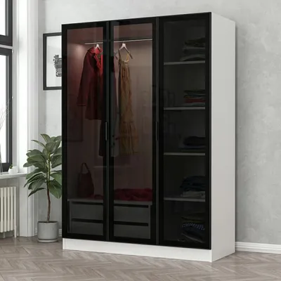 Produktbild von Skye Decor, Kale White Black - 2273, Kleiderschrank, Weiß, 100 % MELAMINBESCHICHTETE SPANPLATTEN, 135 x 52 x 190 cm