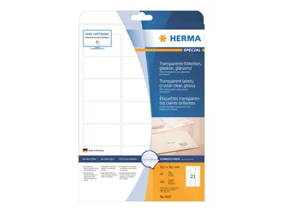 Image de HERMA Etiquettes transparentes a4 63.5x38.1 mm transparentes et brillantes 525 pcs.