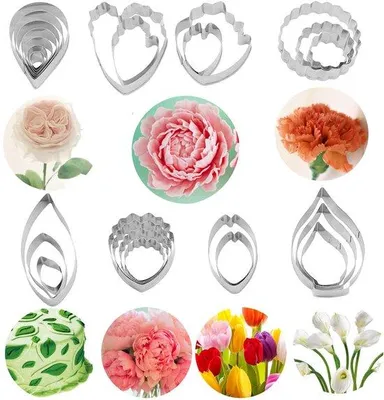 Produktbild von Taartdekoratieset mit 26 Teilen, 4 Kugeln, 7 Blumenarten, Blumenformen, Modellierwerkzeug, Backwerkzeug.