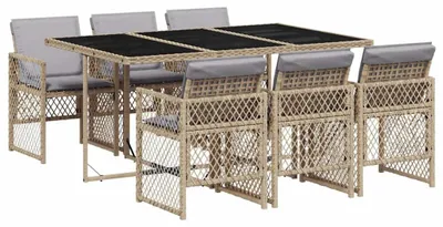 Produktbild von vidaXL 7-tlg. Garten-Essgruppe mit Kissen Beige Poly Rattan
