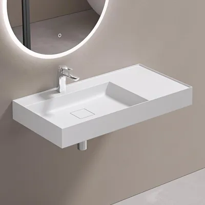 Image de doporro Lavabo Suspendu avec Bonde Vasque à Poser Blanc Mat 90x46x12cm Lave Mains Rectangulaire avec Perçage de Robinet Colossum630