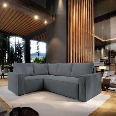Produktbild von Masseno Ecksofa ESTANO L-S mit Schlaffunktion L-Form, Sofa mit Bettkasten, Wohnzimmersofa, Couch, Soffa, Bettsofa, Couchgarnitur- Grau, POSO 60