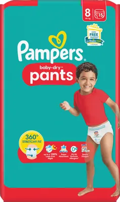 Produktbild von Procter & Gamble Baby Dry Windelhosen, Gr.8 Extra Large (19+ kg), 15 Stück, mit saugfähigem Kern und Stop & Schutz Täschchen