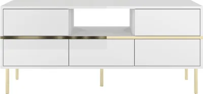 Produktbild von Marika Glamour Tv-Kommode Mit Goldenen Akcentem / Hochglanz / 5 Schubladen / 1 Offenem Fach / 137 Cm / Weiß