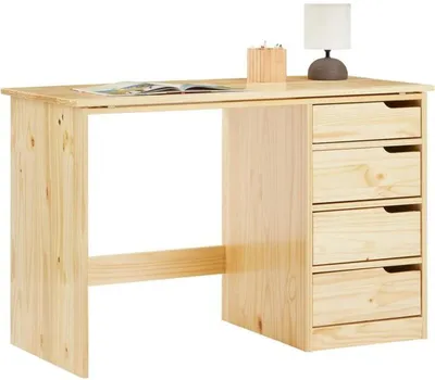 Image de Bureau pour enfant avec une table en bois réglable et quatre tiroirs en chêne