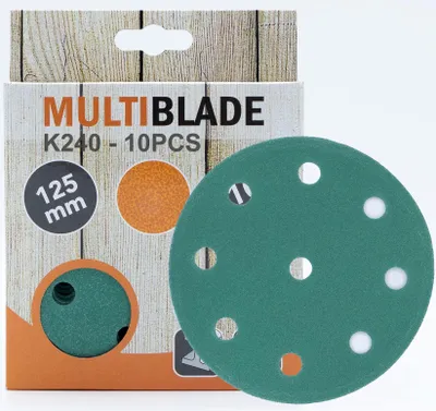 Produktbild von Professionelle Schleifscheiben mit Klettverschluss, 125 mm, 10 Stück, Körnung 240, 9 Löcher