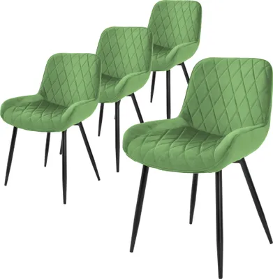 Produktbild von ML-Design 4er Set Esszimmerstühle mit Rücken- und Armlehnen, Salbei, Samt Sitzfläche, Polsterstuhl mit Metallbeine