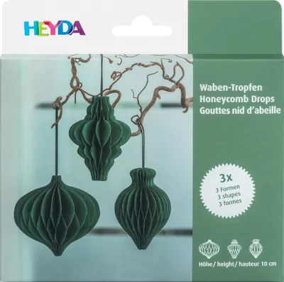Produktbild von HEYDA Wabendekor-Set "Waben-Tropfen" dunkelgrün 3 Stück
