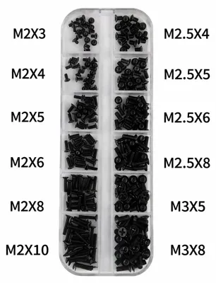 Immagine prodotto di Set di 240 bulloni a testa Phillips (M2, M2.5 e M3, neri)