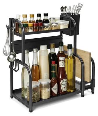Küchenregal Organizer 2-stufig, Gewürzregal, Schwarz, 37x18x40 cm