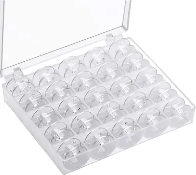 Imagen del producto de Bobinas para máquinas de coser con caja para bobinas - Bobinas - Máquina de coser - Bobinas para hilo de la canilla - Plástico para uso general - 25 unidades - Transparente