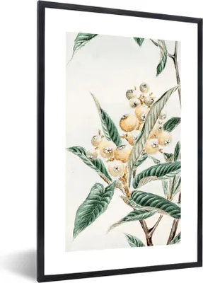 Produktbild von MuchoWow® Gerahmtes Poster Blätter - Beere - Vintage - Japanisch 60x90 cm - Poster mit Schwarzem Bilderrahmen Wandposter Rahmen Foto Bilder - Kunst