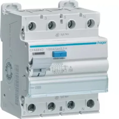 Produktbild von Hager FI-Schalter 4P 10kA 100A 300mA Typ A CFA684D