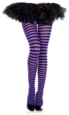 Produktbild von Ringelstrumpfhose Schwarz Violett Damen – Gestreifte Gothic Strumpfhose – One Size – Für Kostüm & Party Fans – Halloween Karneval Cosplay
