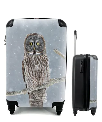 Produktbild von MuchoWow® Koffer Handgepäck Trolley Rollkoffer Kleine Reisekoffer mit 4 Rollen - Eule im Schnee - Cabin Size < 55x40x23 cm & 55x40x20 cm - Fotokoffer - Kabinenkoffer - Boardgepäck - Reise-Box - Reisekoffer - Reisegepäck - Koffer mit Bild - Trolley für Kinder