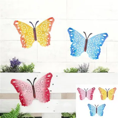 Produktbild von 6 Stück Bunte Metall Schmetterlinge 30cm Wandfigur Gartenfigur Deko Haus Garten