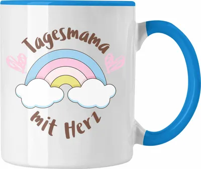 Produktbild von Trendation - Tagesmama Geschenk Tasse Tagesmutter Aufpasserin Erzieherin Geschenkidee mit Herz (Blau)